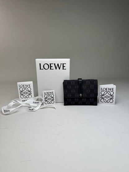 Vintage Loewe Anagram Canvas Wallet Black Silver