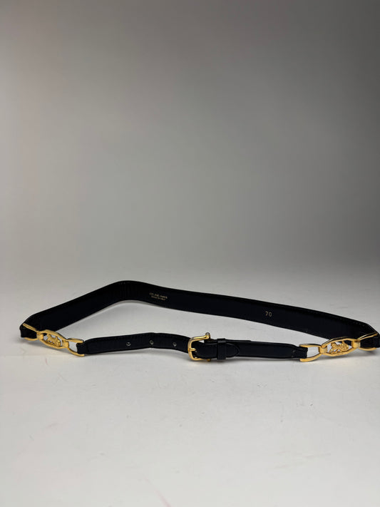 Vintage Celine Leather belt black gold