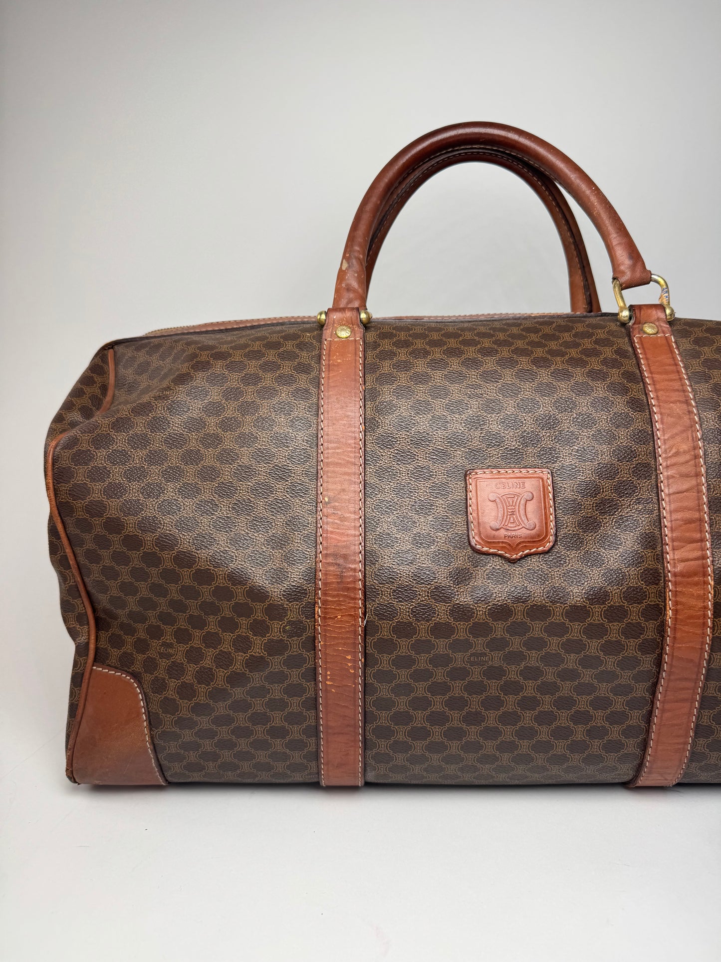 Vintage Celine Paris Triomphe Monogram Duffel Bag brown