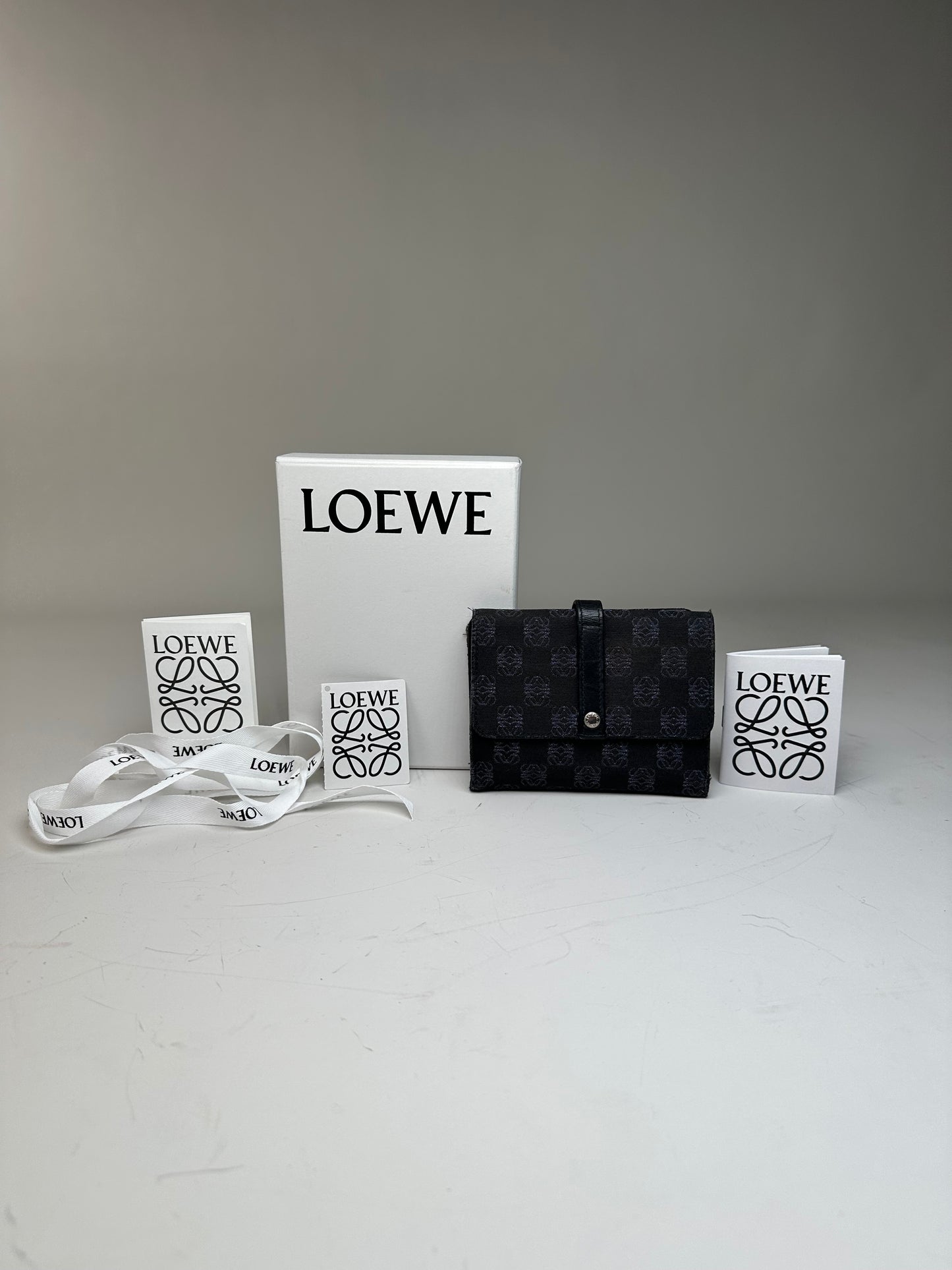 Vintage Loewe Anagram Canvas Wallet Black Silver