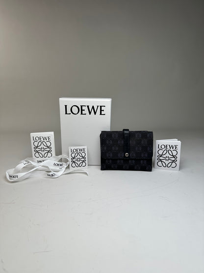 Vintage Loewe Anagram Canvas Wallet Black Silver