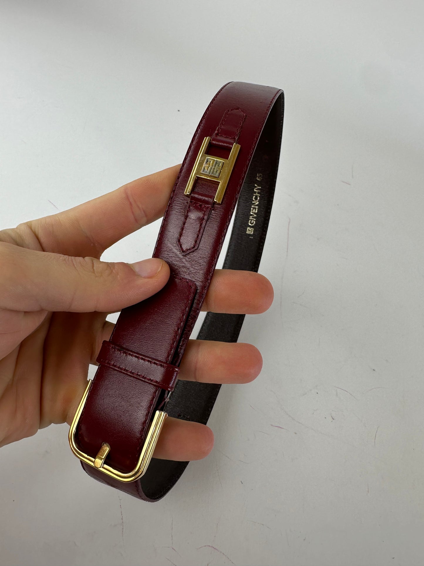 Vintage Givenchy 4G Logo Leather Belt Burgundy 65