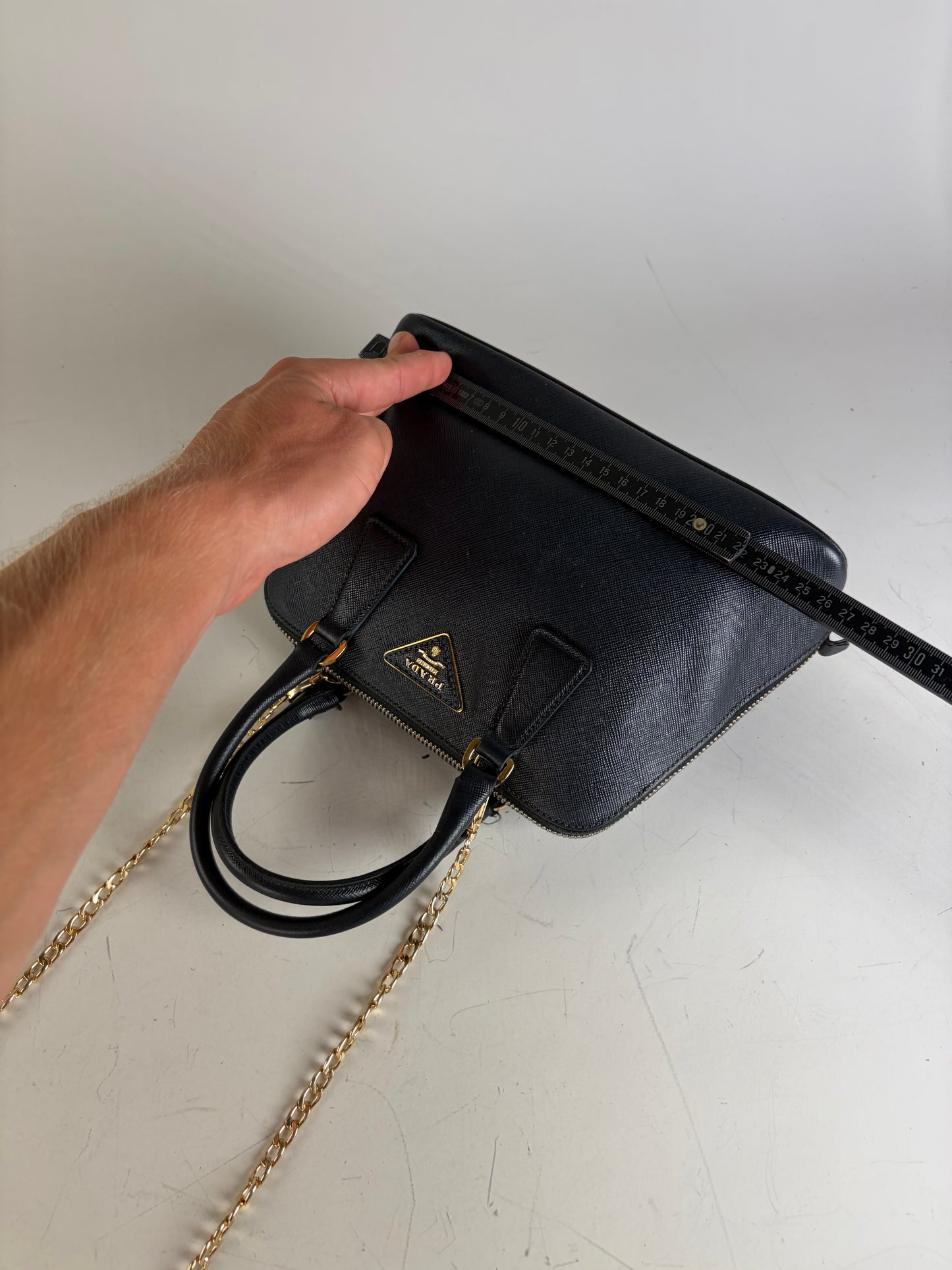 Vintage Prada Saffiano Leather Handbag Dark Blue Gold