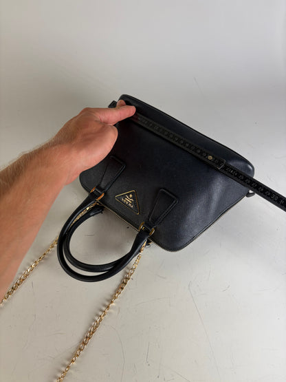 Vintage Prada Saffiano Leather Handbag Dark Blue Gold