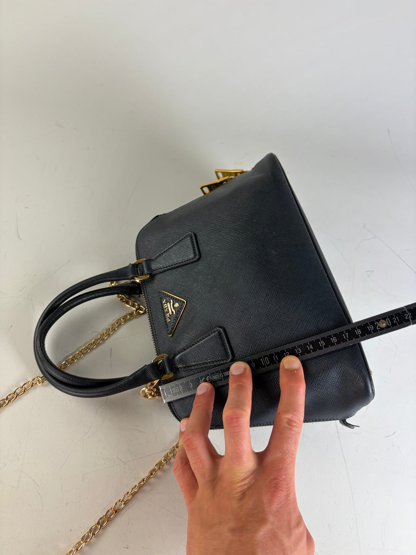 Vintage Prada Saffiano Leather Handbag Dark Blue Gold