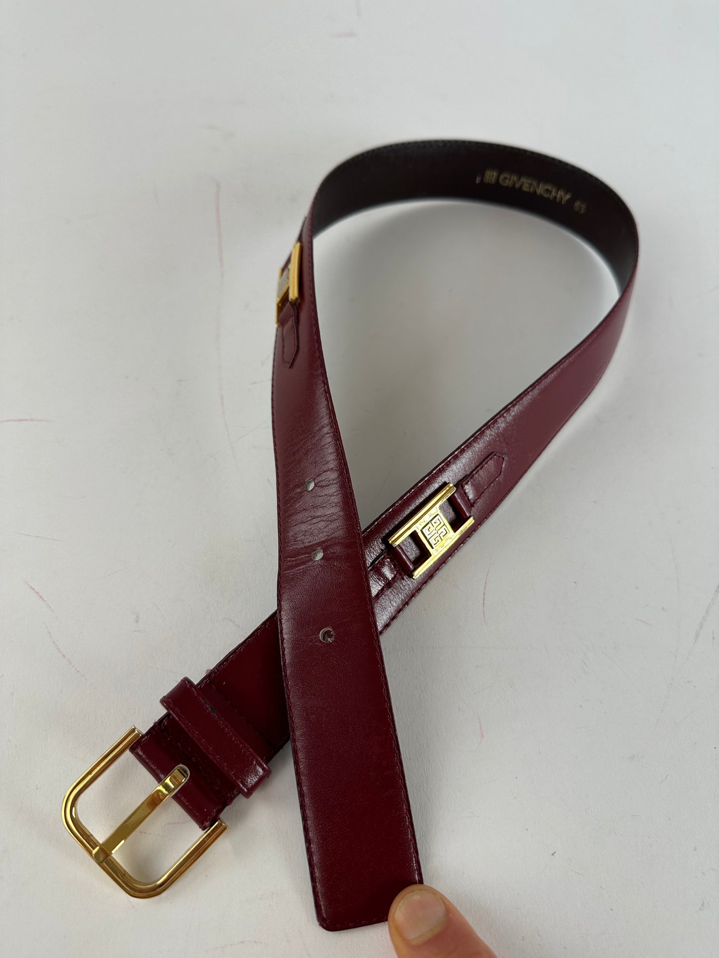 Vintage Givenchy 4G Logo Leather Belt Burgundy 65