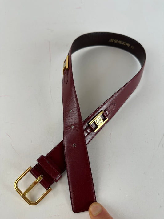 Vintage Givenchy 4G Logo Leather Belt Burgundy 65