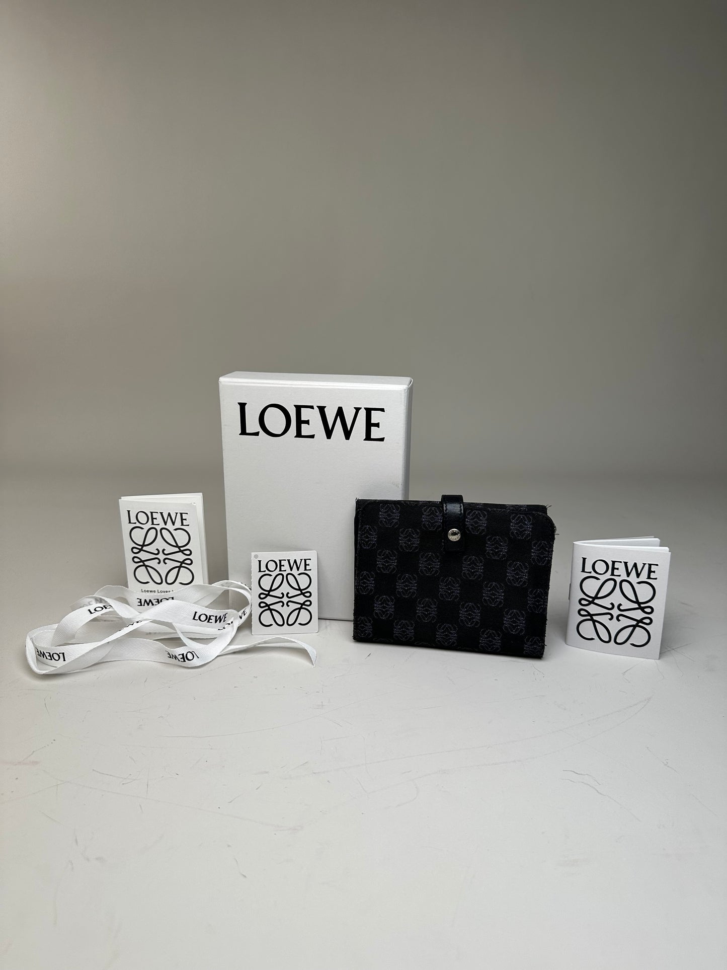 Vintage Loewe Anagram Canvas Wallet Black Silver