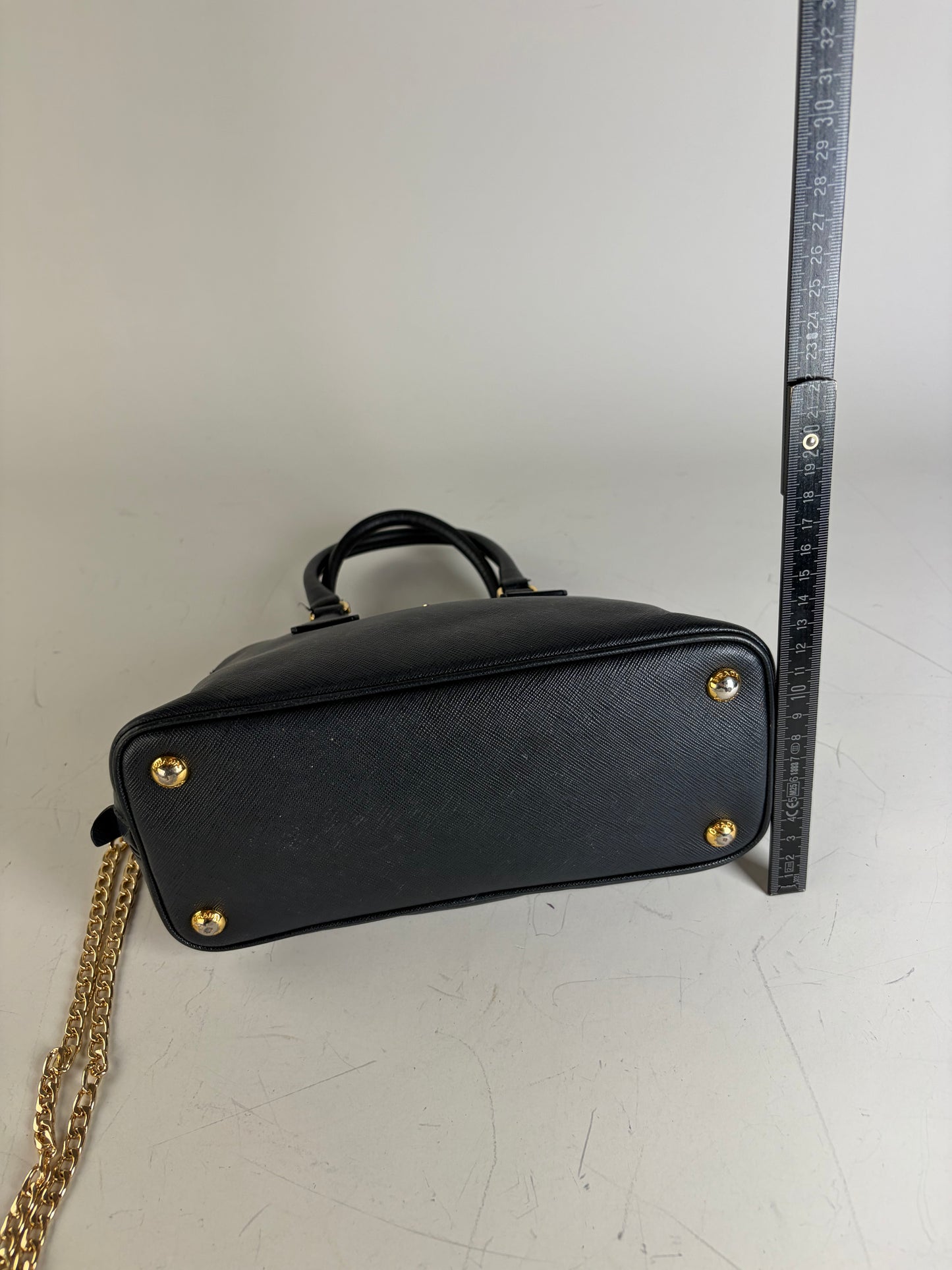 Vintage Prada Saffiano Leather Handbag Dark Blue Gold