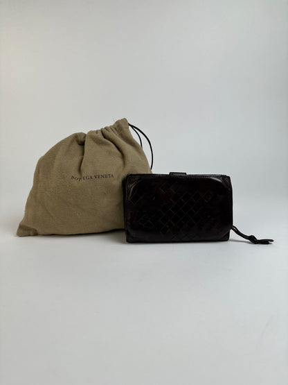 Vintage Bottega Veneta Intrecciato Bifold Wallet Late 1990s Dark Brown