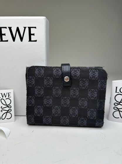 Vintage Loewe Anagram Canvas Wallet Black Silver
