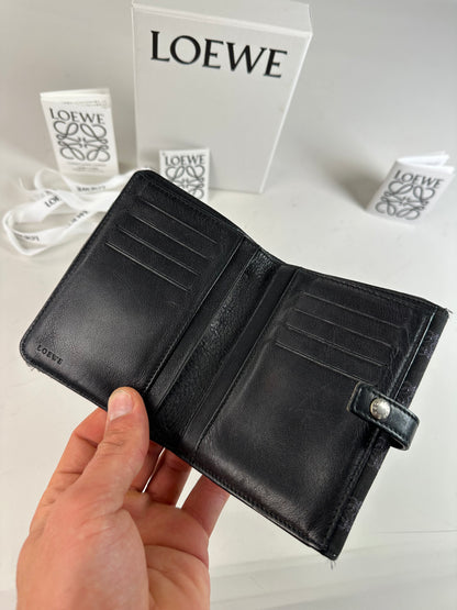 Vintage Loewe Anagram Canvas Wallet Black Silver