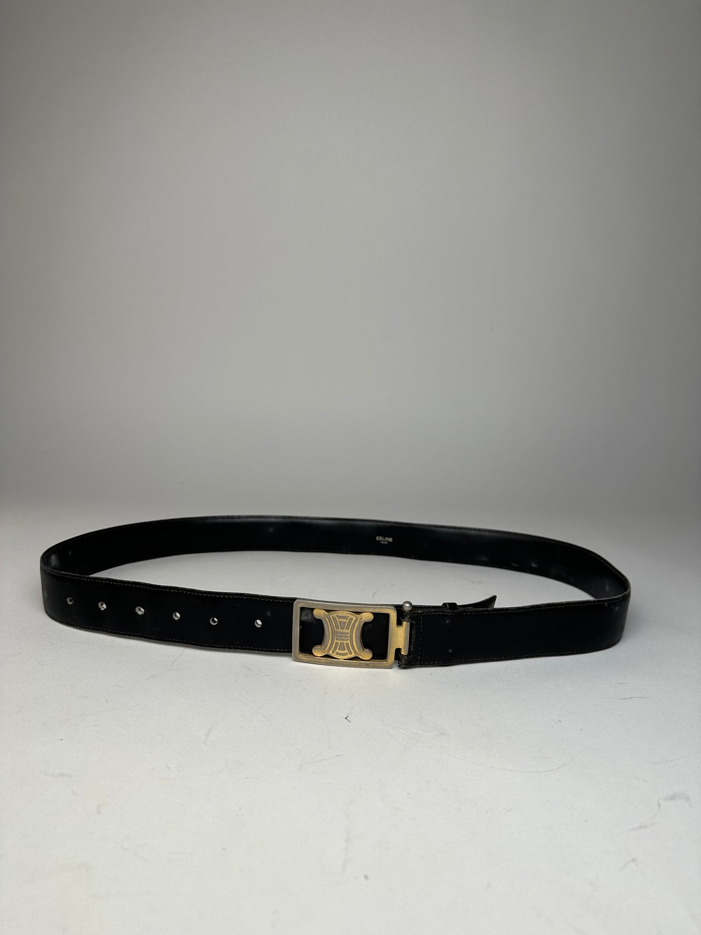 Vintage Celine Paris Triomphe Leather Belt Black