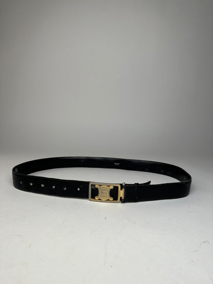 Vintage Celine Paris Triomphe Leather Belt Black