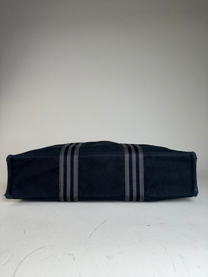 Vintage Hermes Canvas Tote Bag Black Grey Stripes