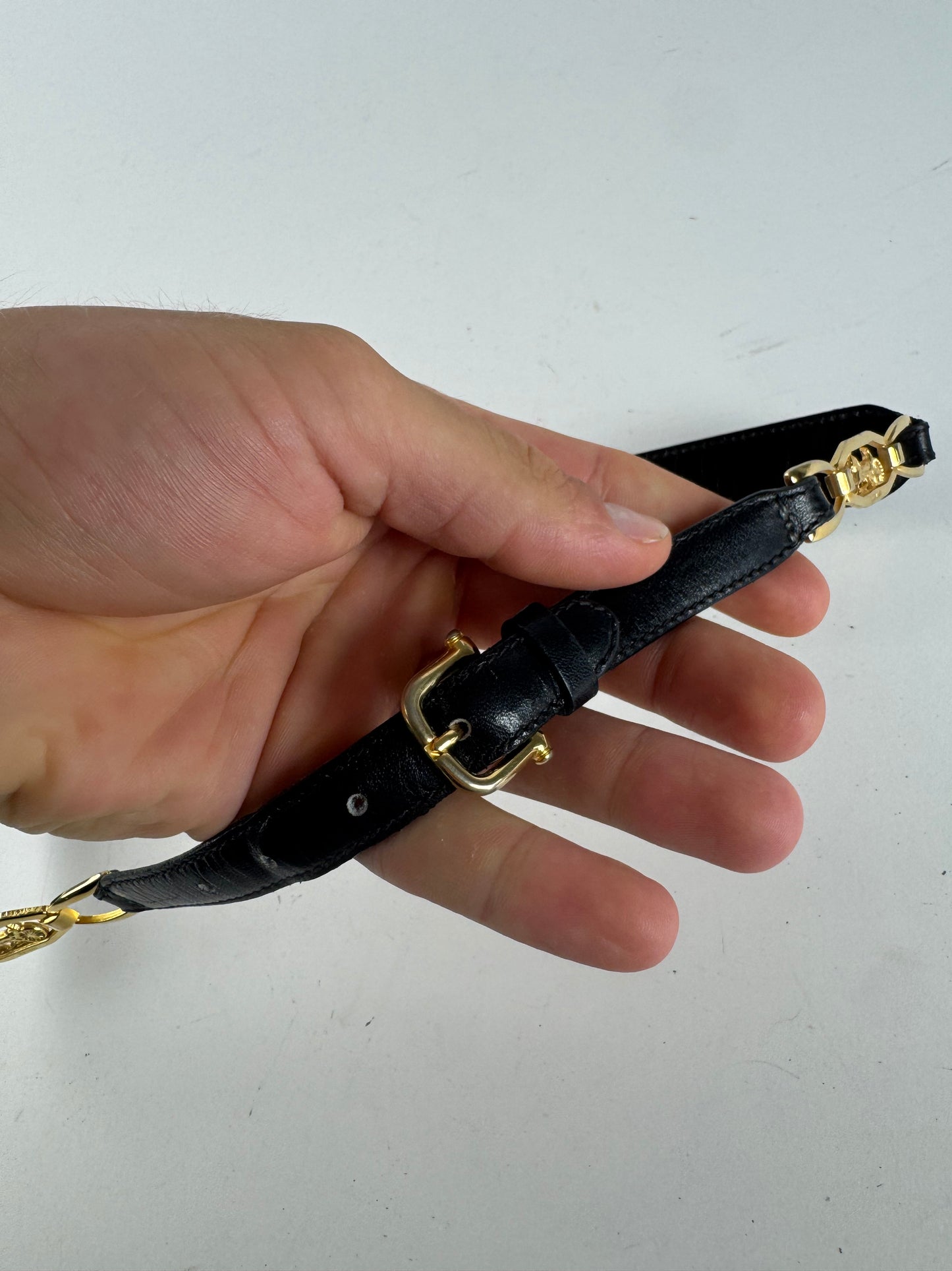 Vintage Celine Leather belt black gold