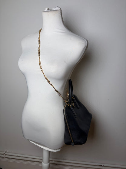 Vintage Prada Saffiano Leather Handbag Dark Blue Gold