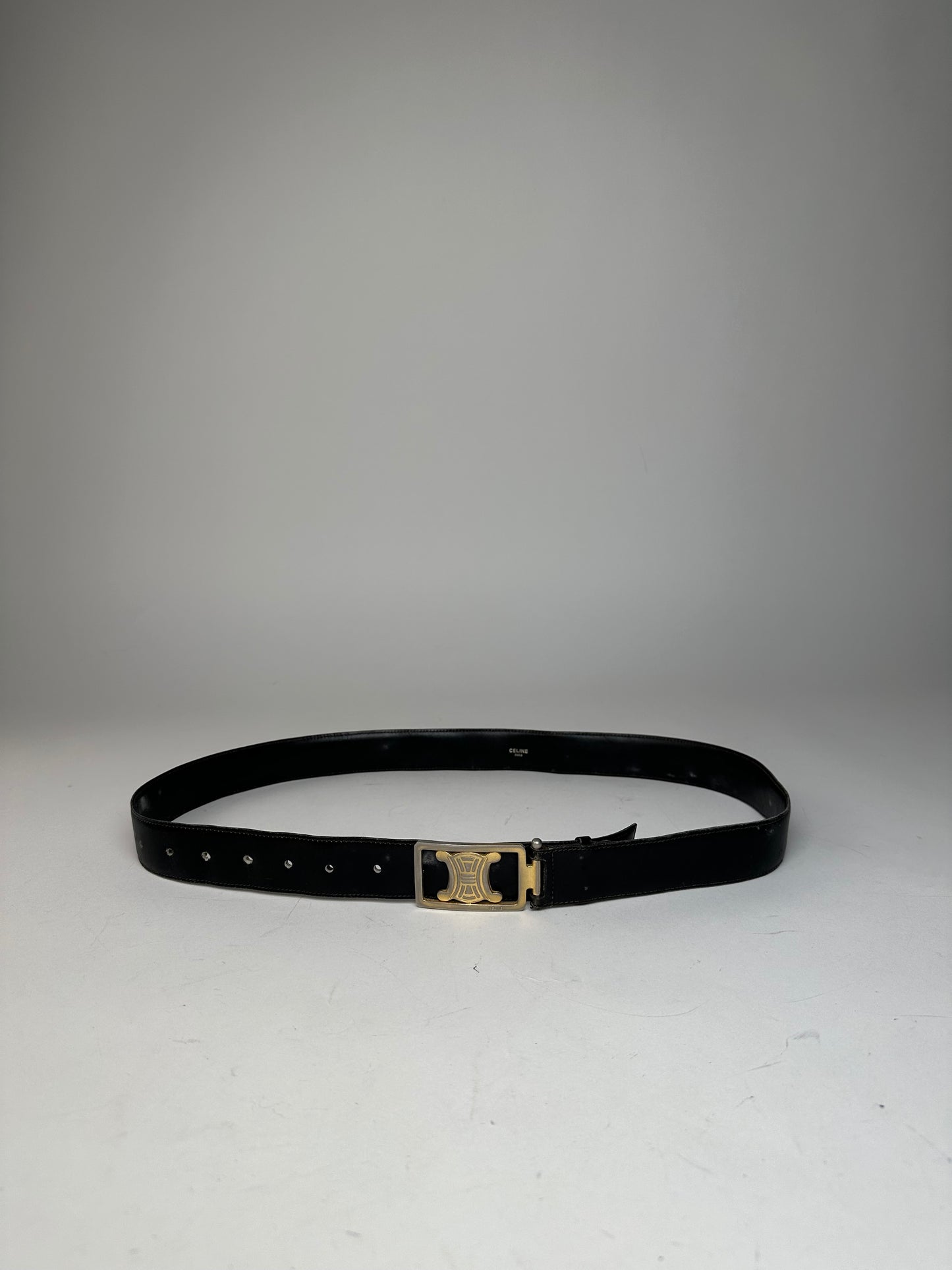 Vintage Celine Paris Triomphe Leather Belt Black