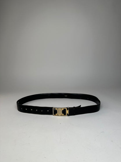 Vintage Celine Paris Triomphe Leather Belt Black