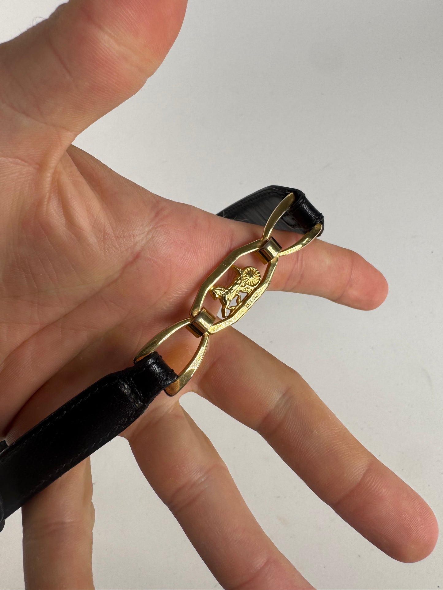 Vintage Celine Leather belt black gold