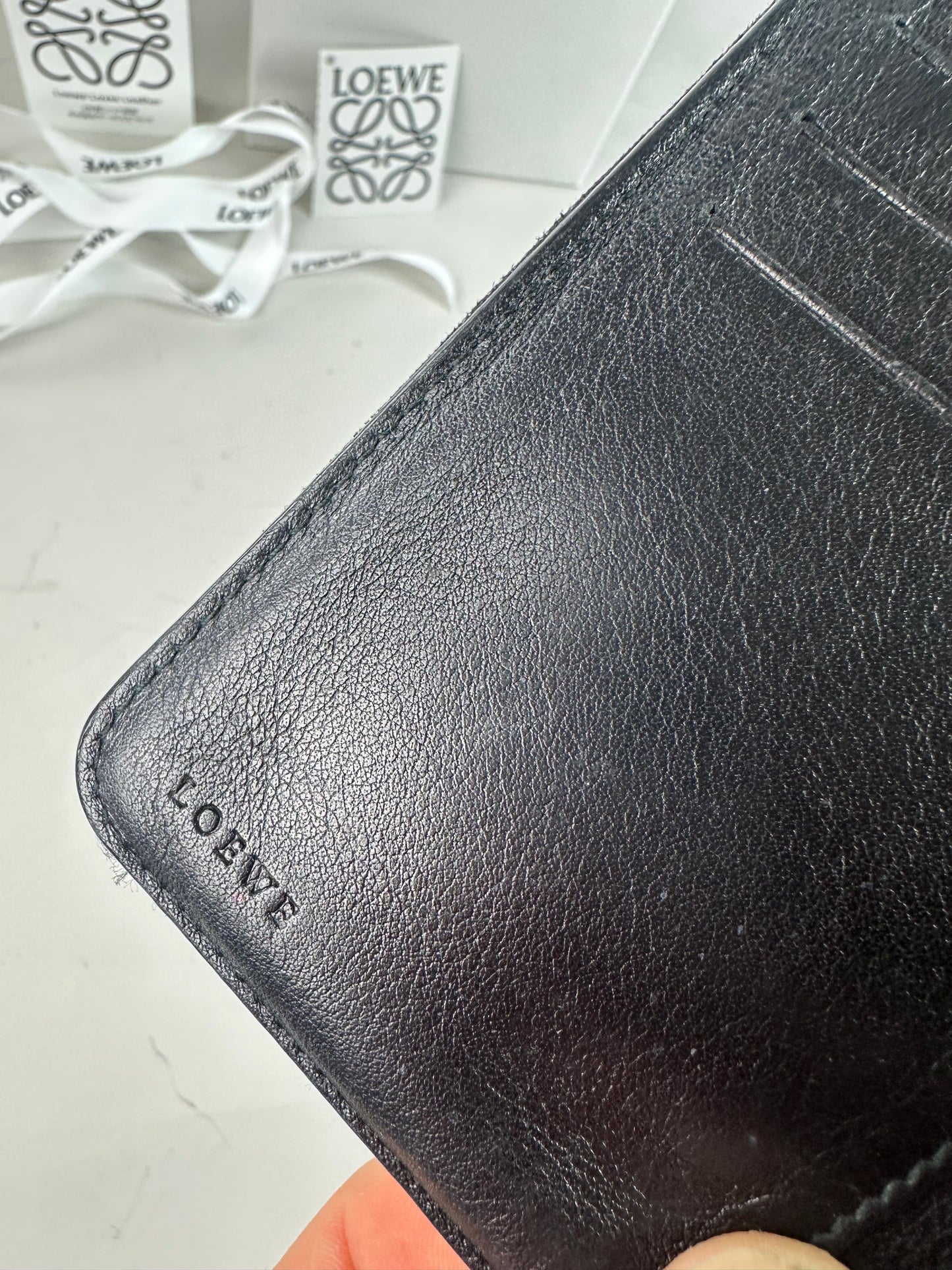 Vintage Loewe Anagram Canvas Wallet Black Silver