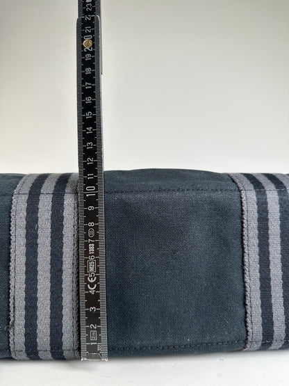 Vintage Hermes Canvas Tote Bag Black Grey Stripes
