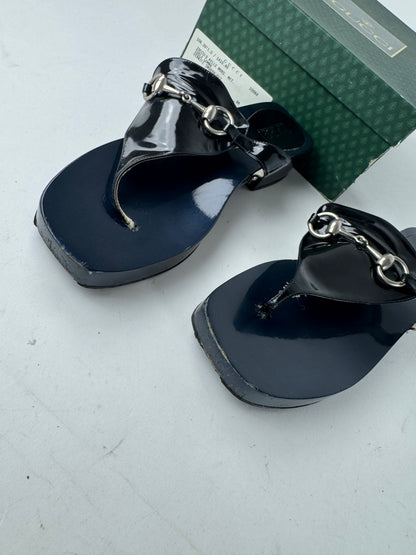 Vintage Gucci Patent Leather Horsebit Sandals Black EU38