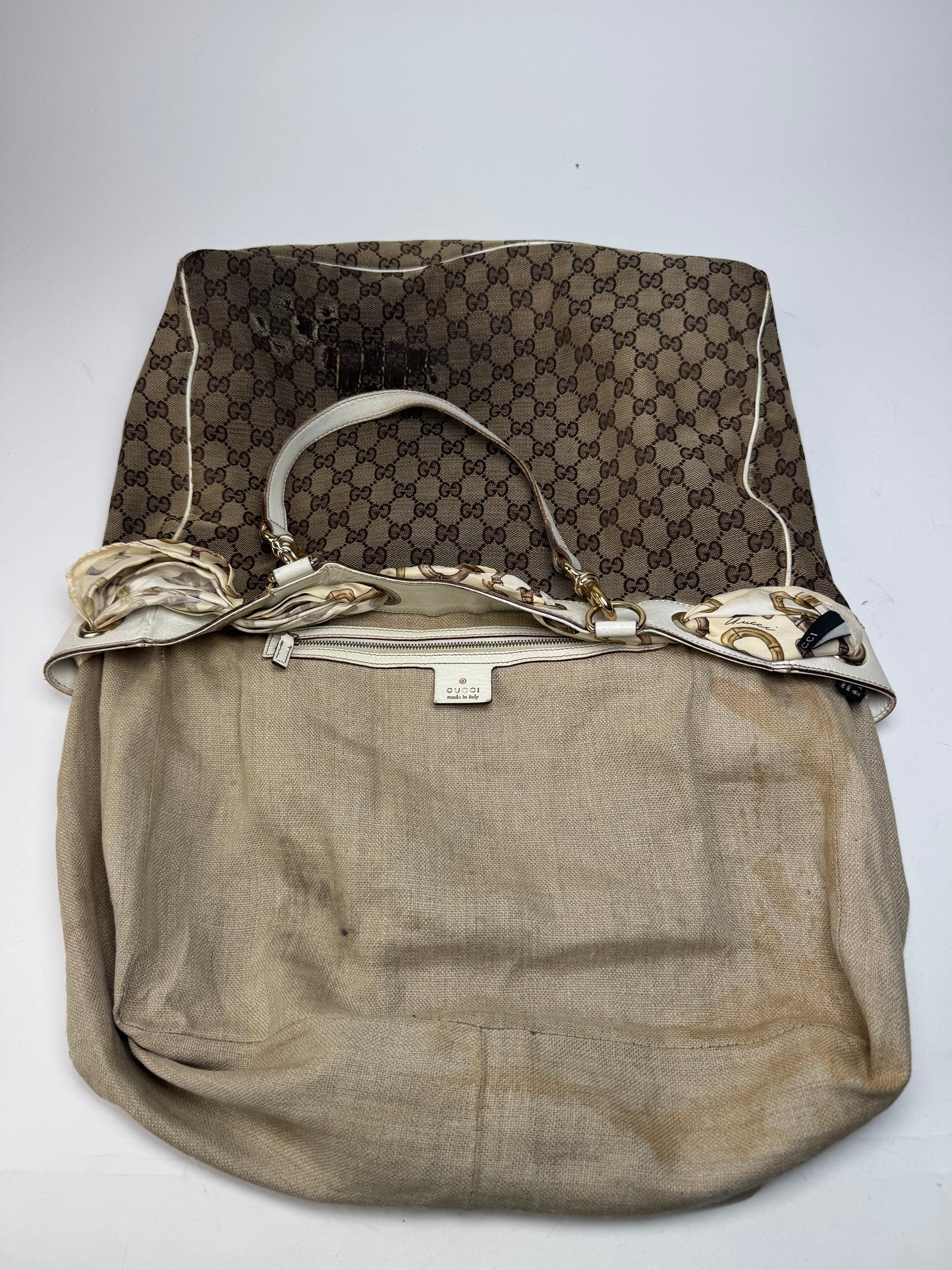 Vintage Gucci Monogram Tote Bag Brown White Beige