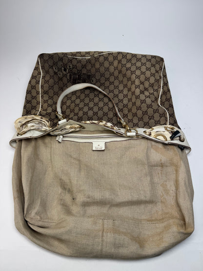 Vintage Gucci Monogram Tote Bag Brown White Beige