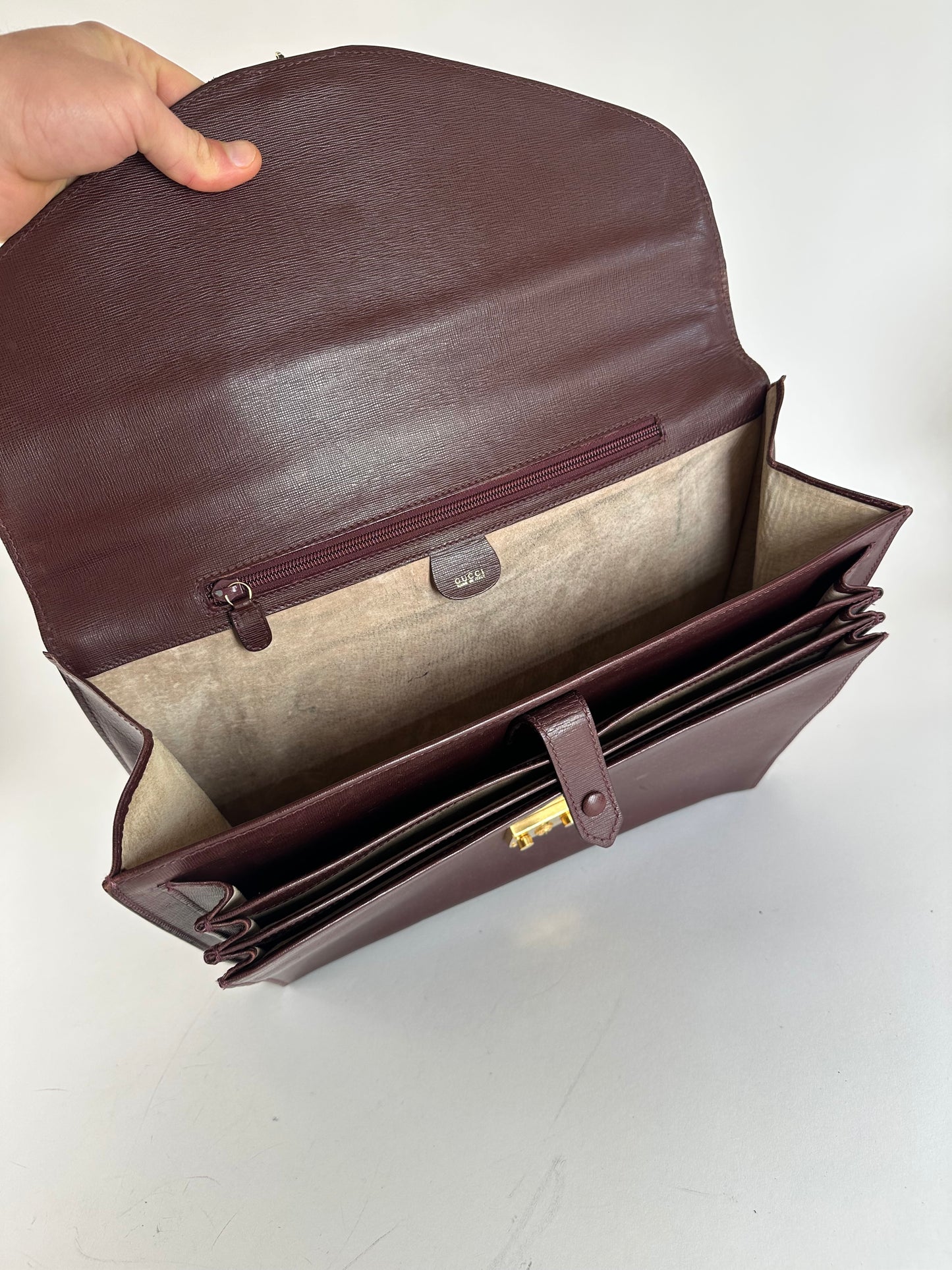 Vintage Gucci 2Way Leather Briefcase Burgundy