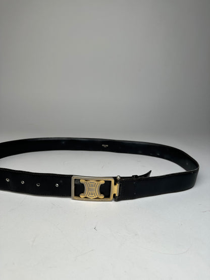 Vintage Celine Paris Triomphe Leather Belt Black