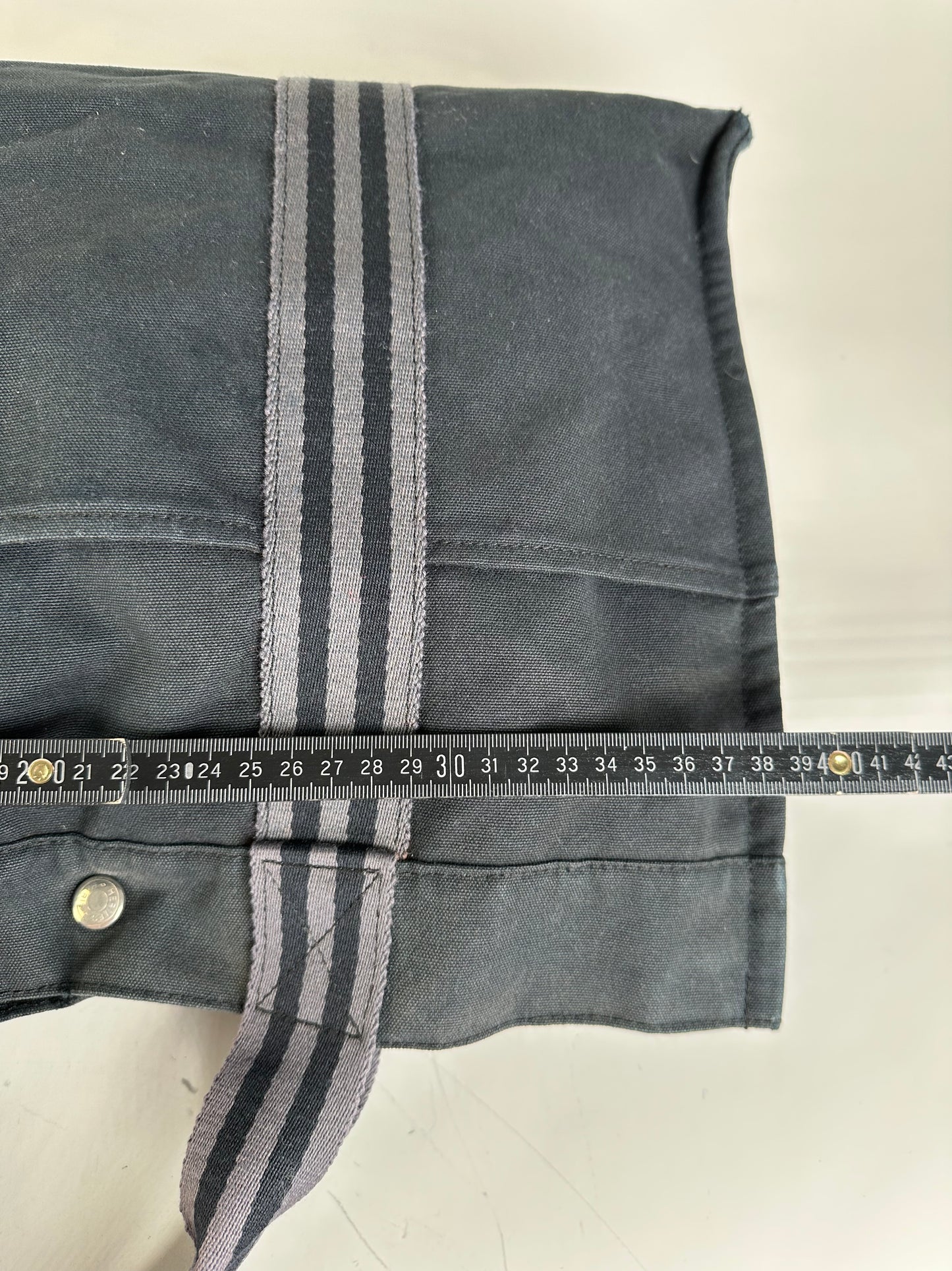 Vintage Hermes Canvas Tote Bag Black Grey Stripes