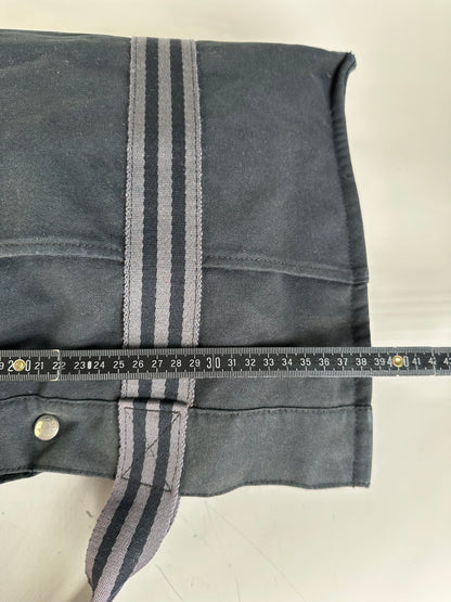 Vintage Hermes Canvas Tote Bag Black Grey Stripes