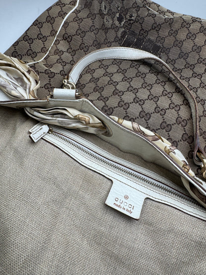 Vintage Gucci Monogram Tote Bag Brown White Beige