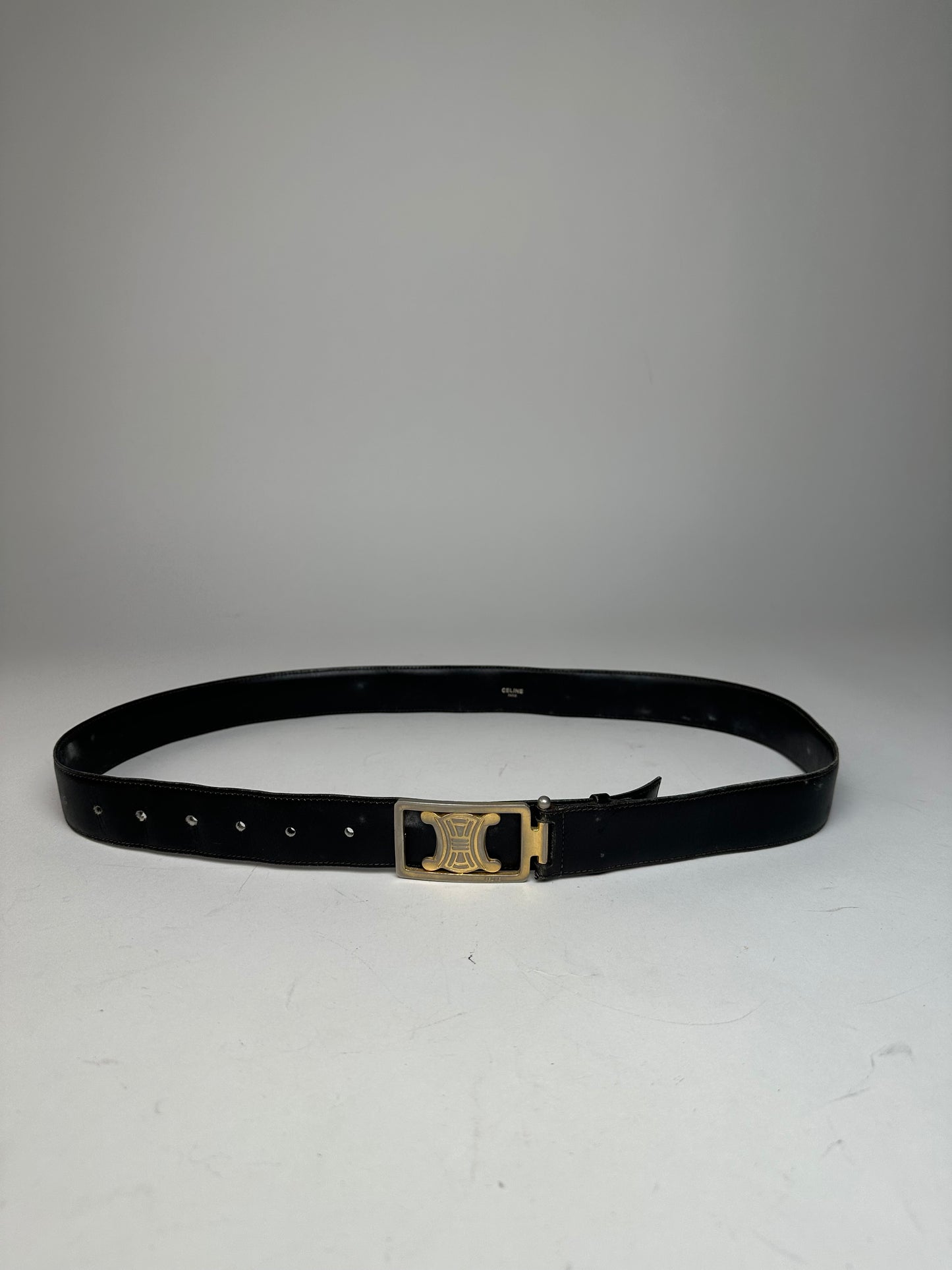Vintage Celine Paris Triomphe Leather Belt Black