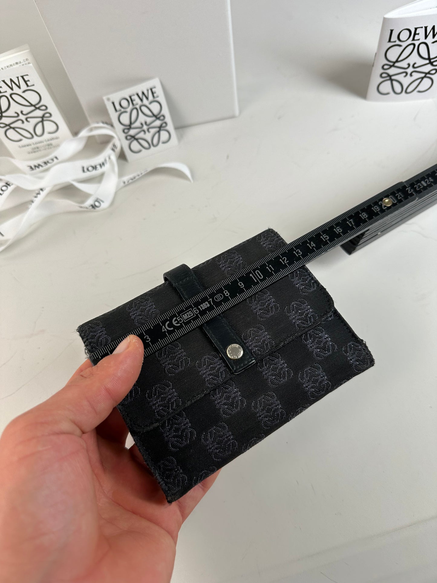 Vintage Loewe Anagram Canvas Wallet Black Silver