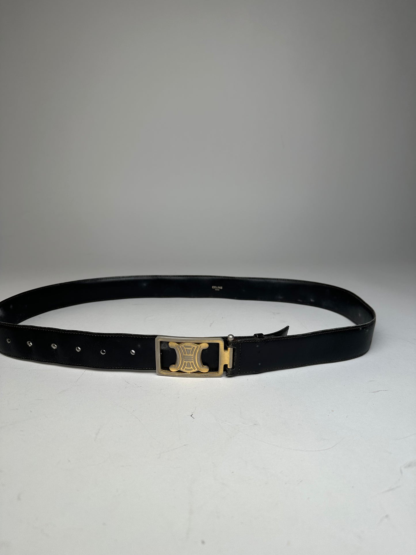 Vintage Celine Paris Triomphe Leather Belt Black