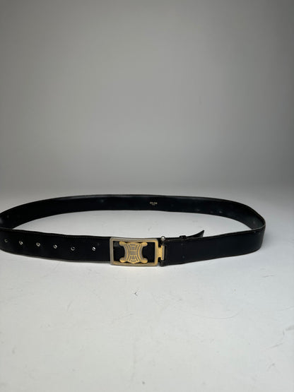 Vintage Celine Paris Triomphe Leather Belt Black