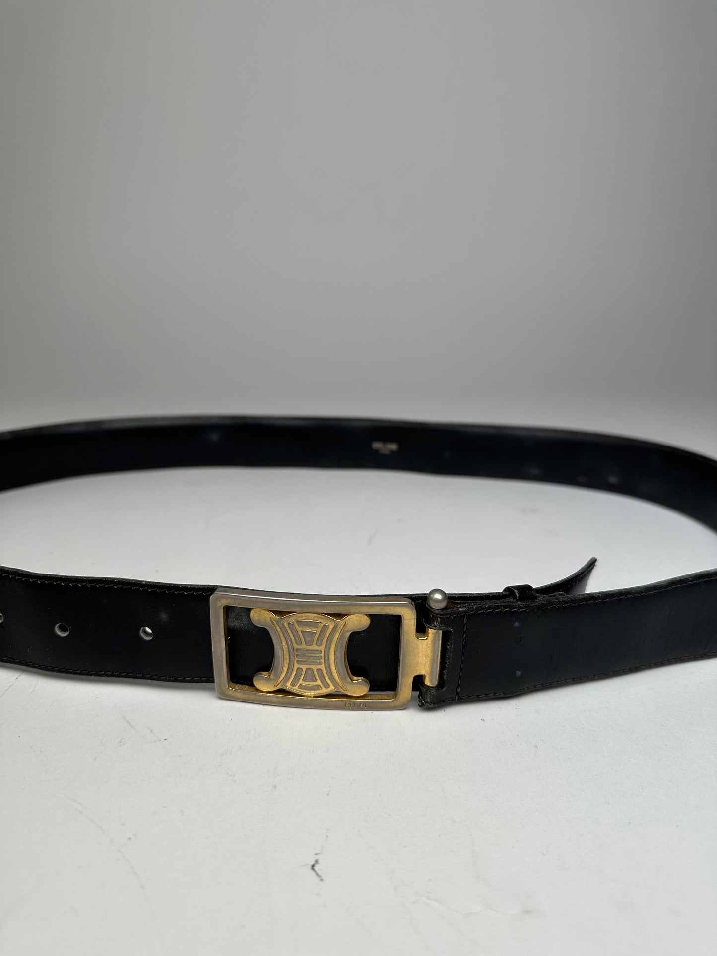 Vintage Celine Paris Triomphe Leather Belt Black