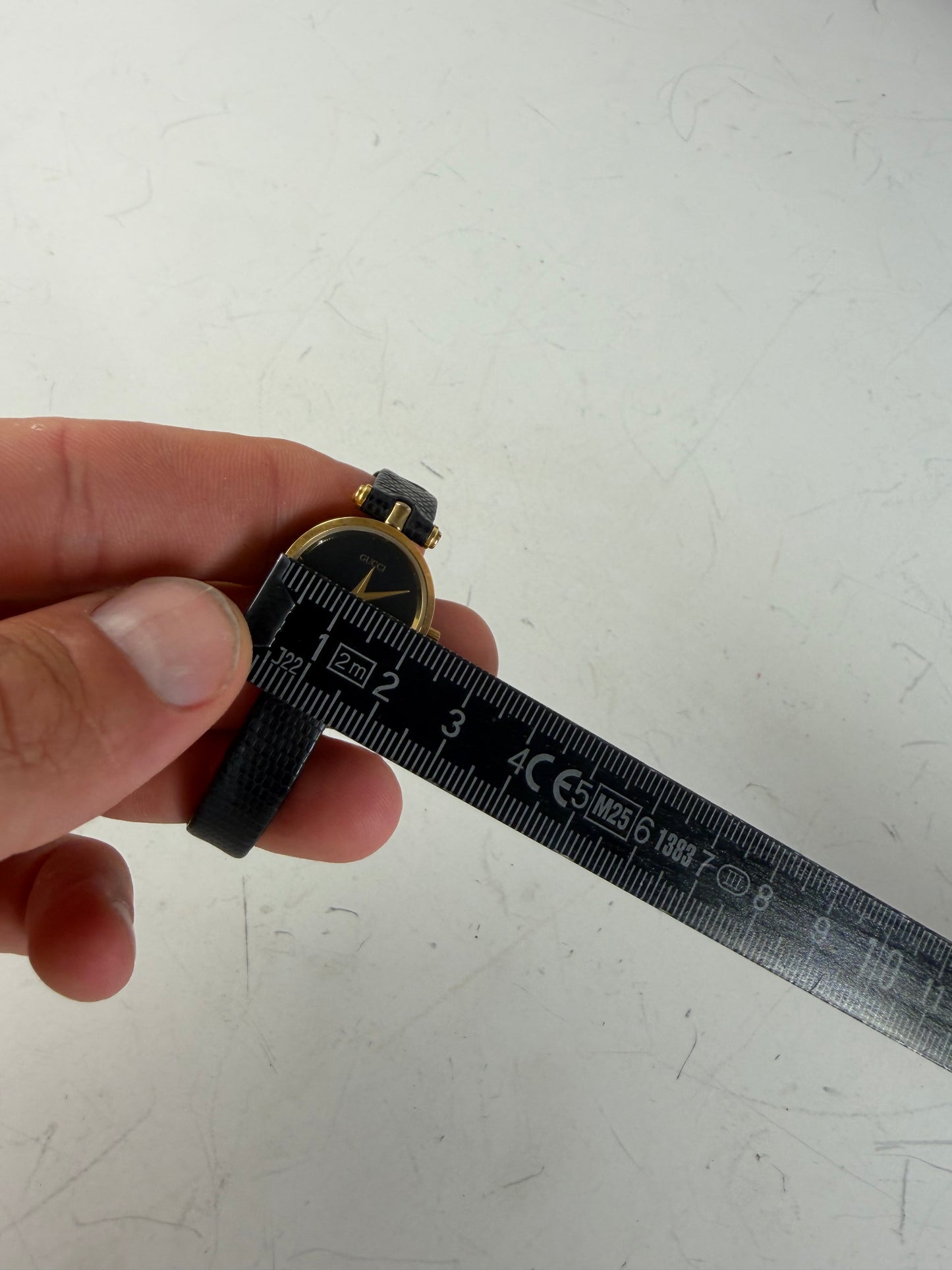Vintage Gucci GG Logo Leather Bracelet Watch Black Gold