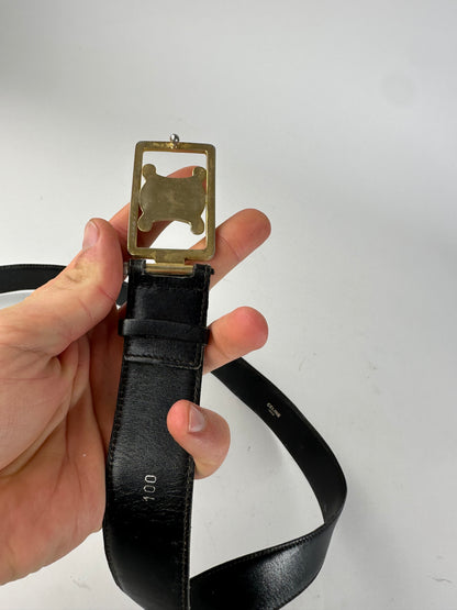 Vintage Celine Paris Triomphe Leather Belt Black