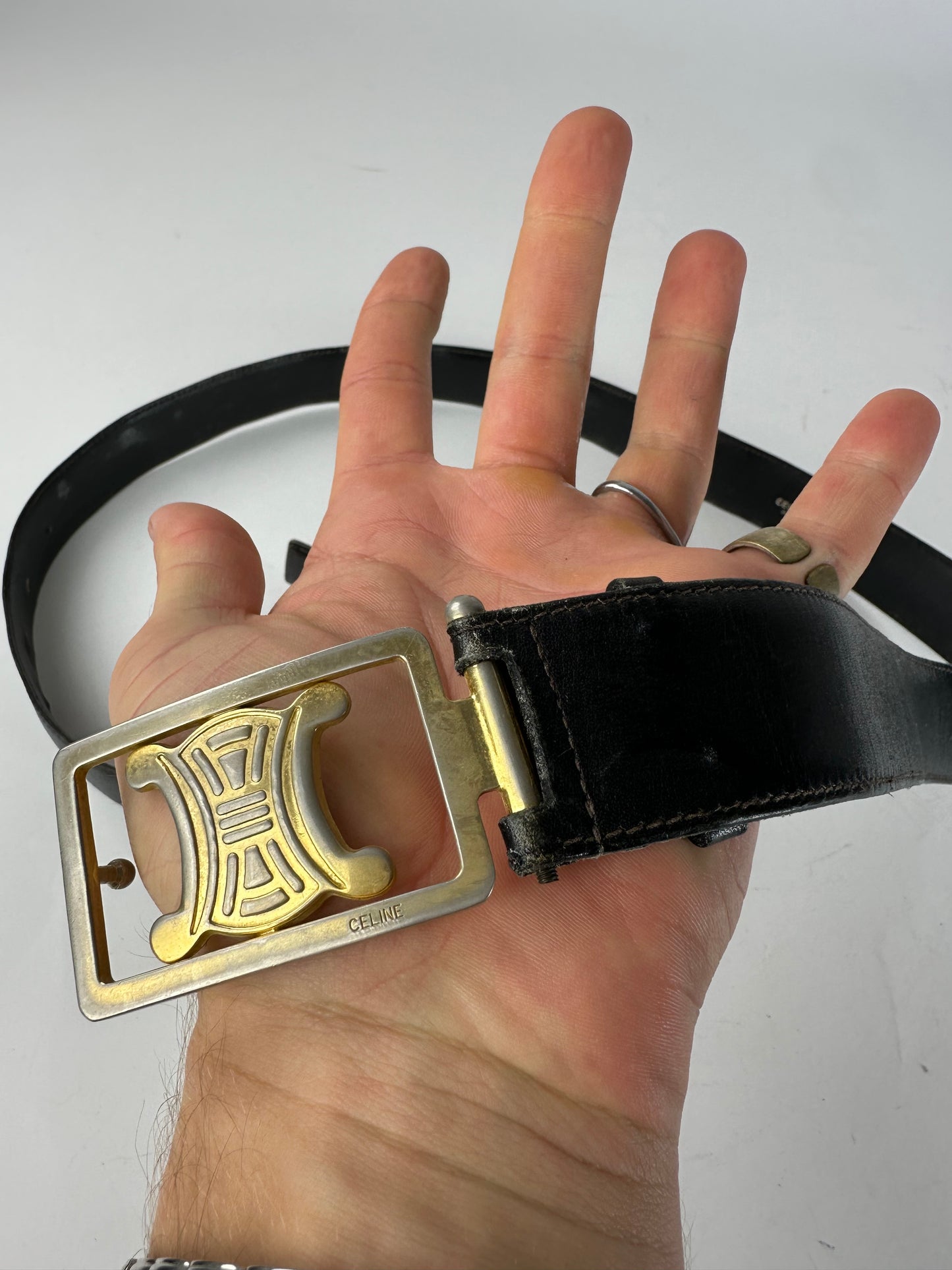 Vintage Celine Paris Triomphe Leather Belt Black