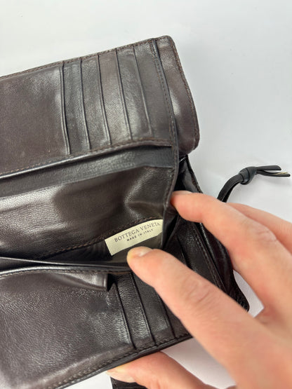 Vintage Bottega Veneta Intrecciato Bifold Wallet Late 1990s Dark Brown