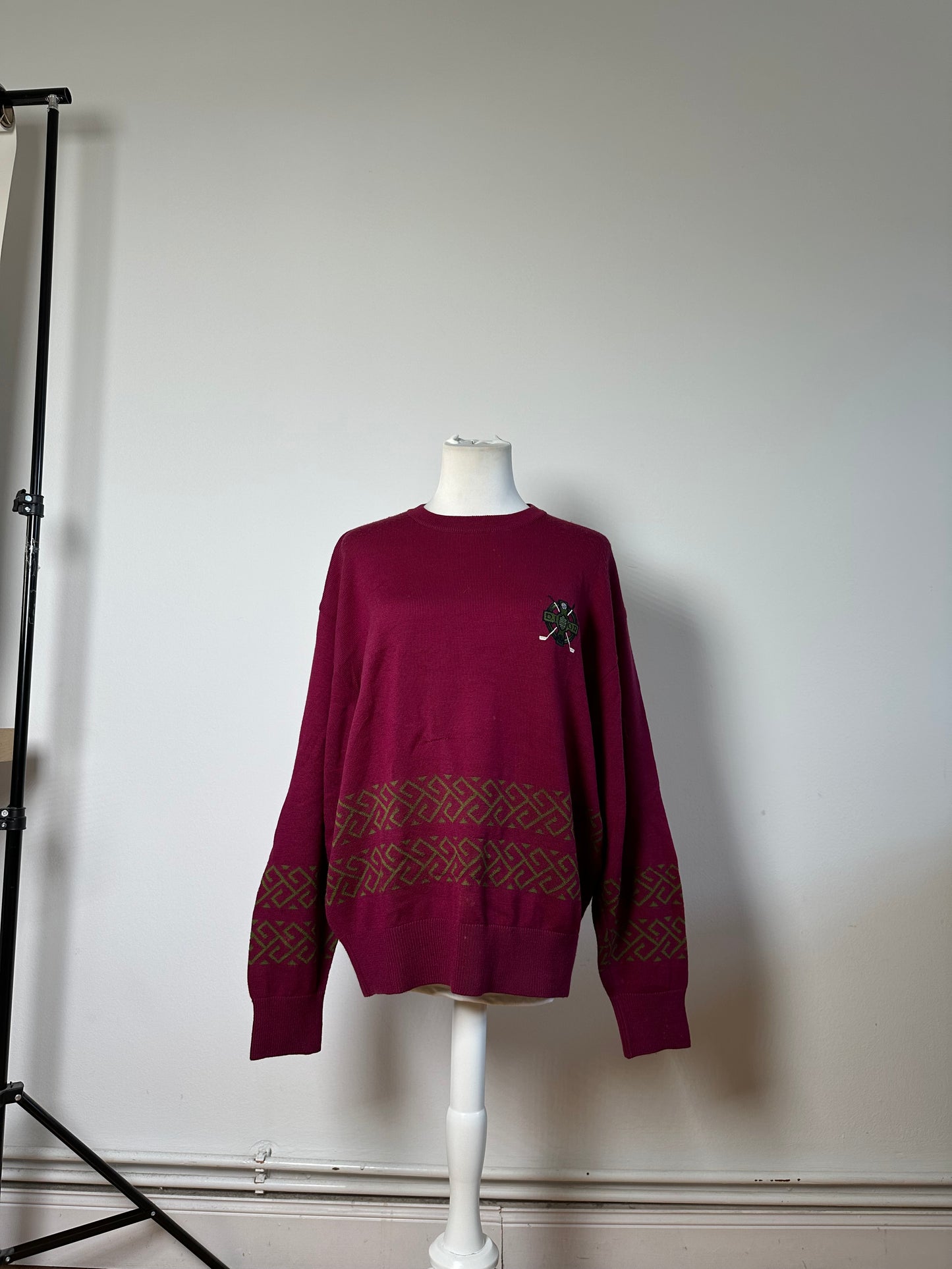 Vintage Dior Men's Wool Sweater Fuchsia Green L