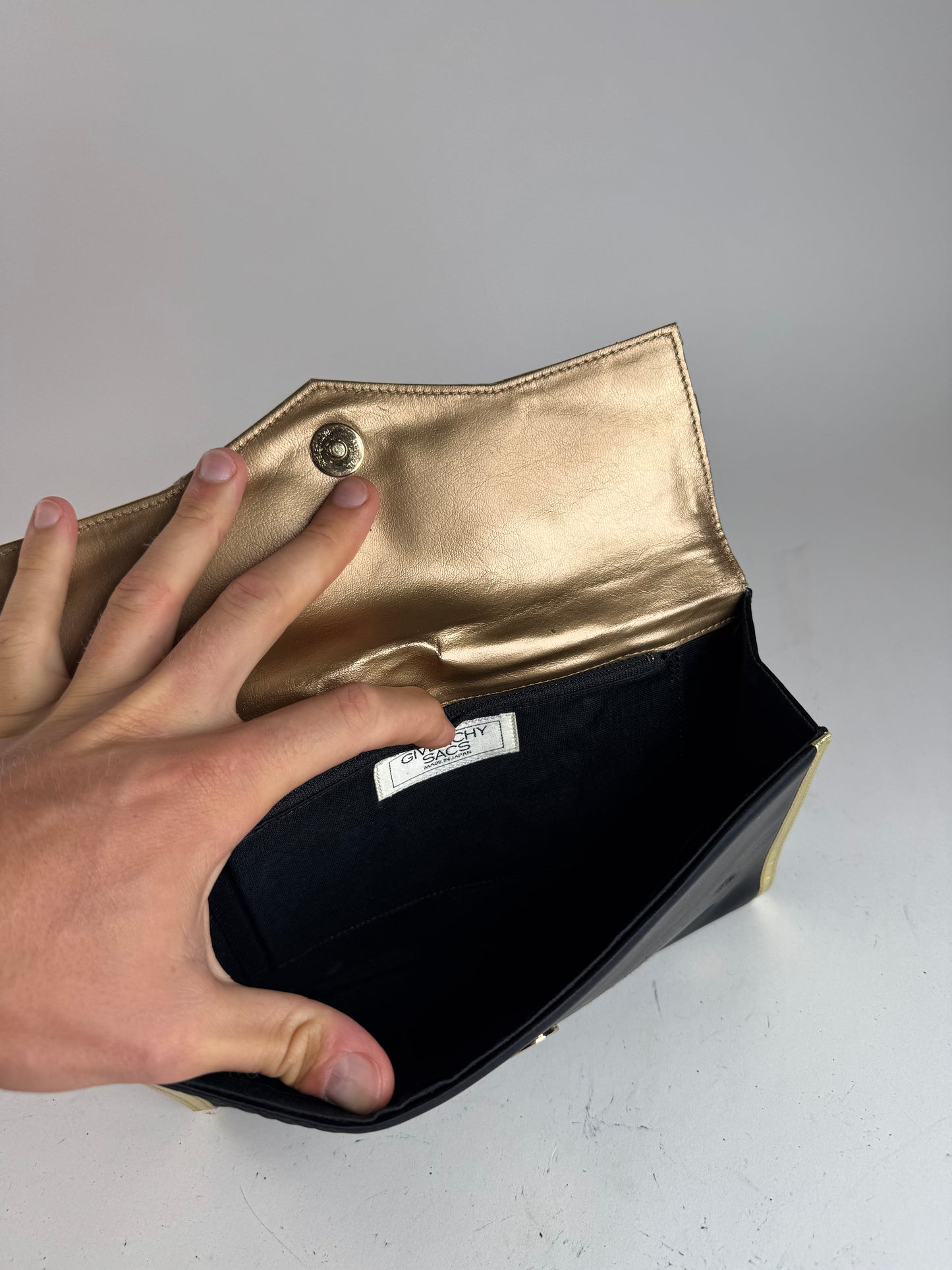 Vintage Givenchy Leather canvas clutch black gold