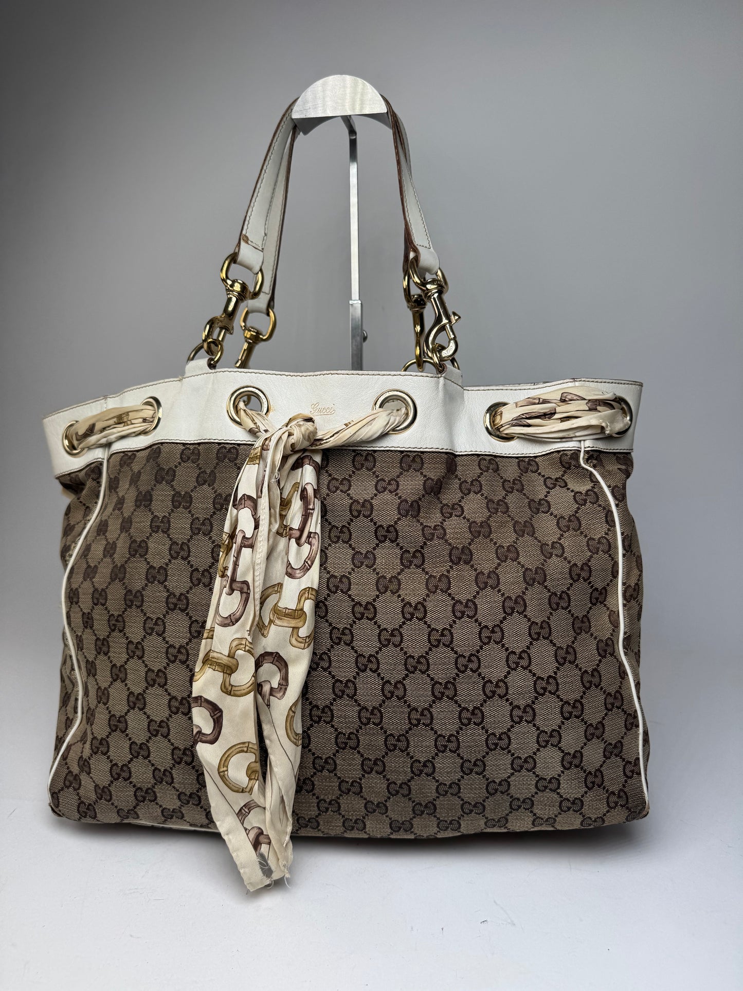 Vintage Gucci Monogram Tote Bag Brown White Beige