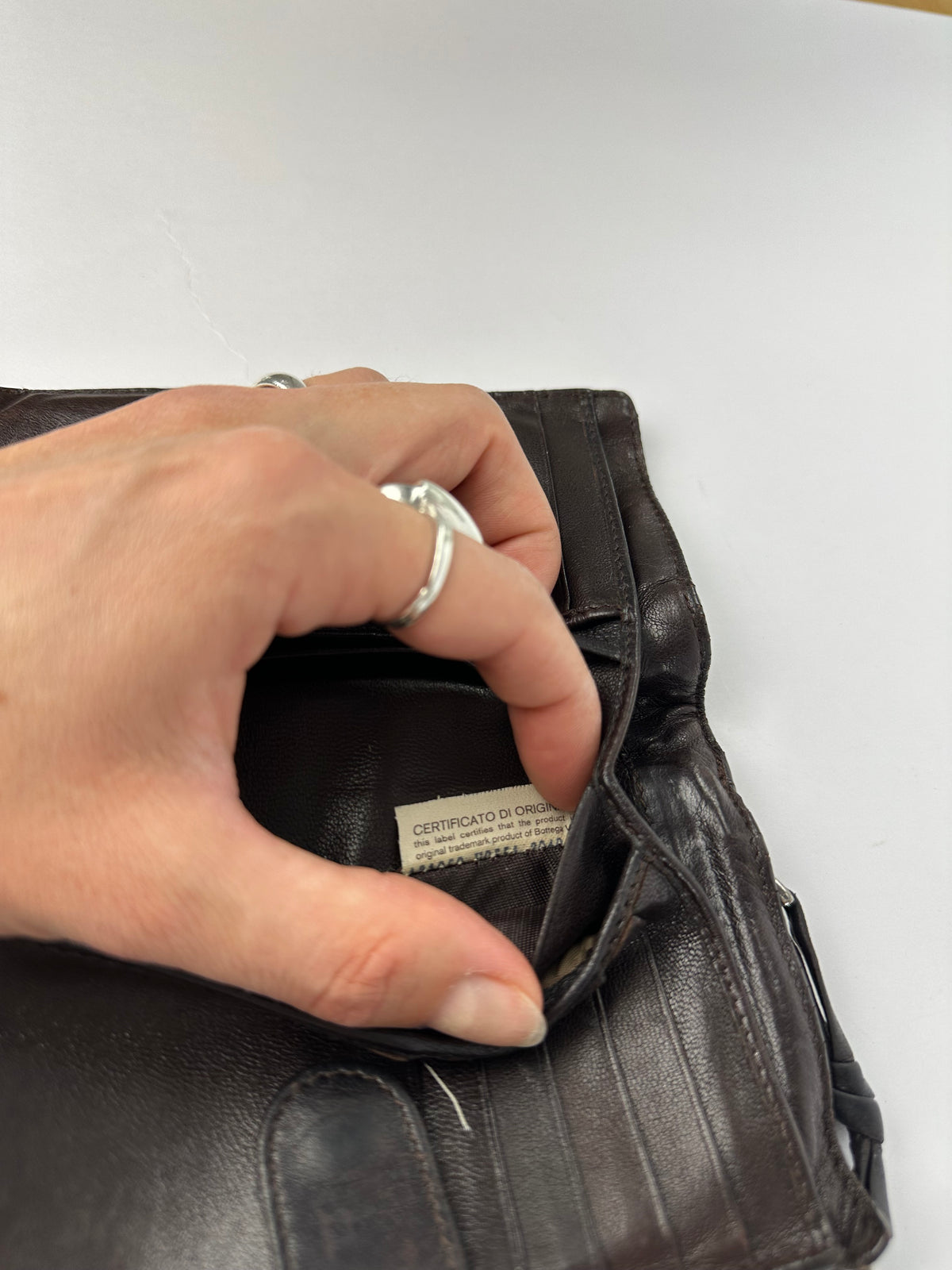 Vintage Bottega Veneta Intrecciato Bifold Wallet Late 1990s Dark Brown