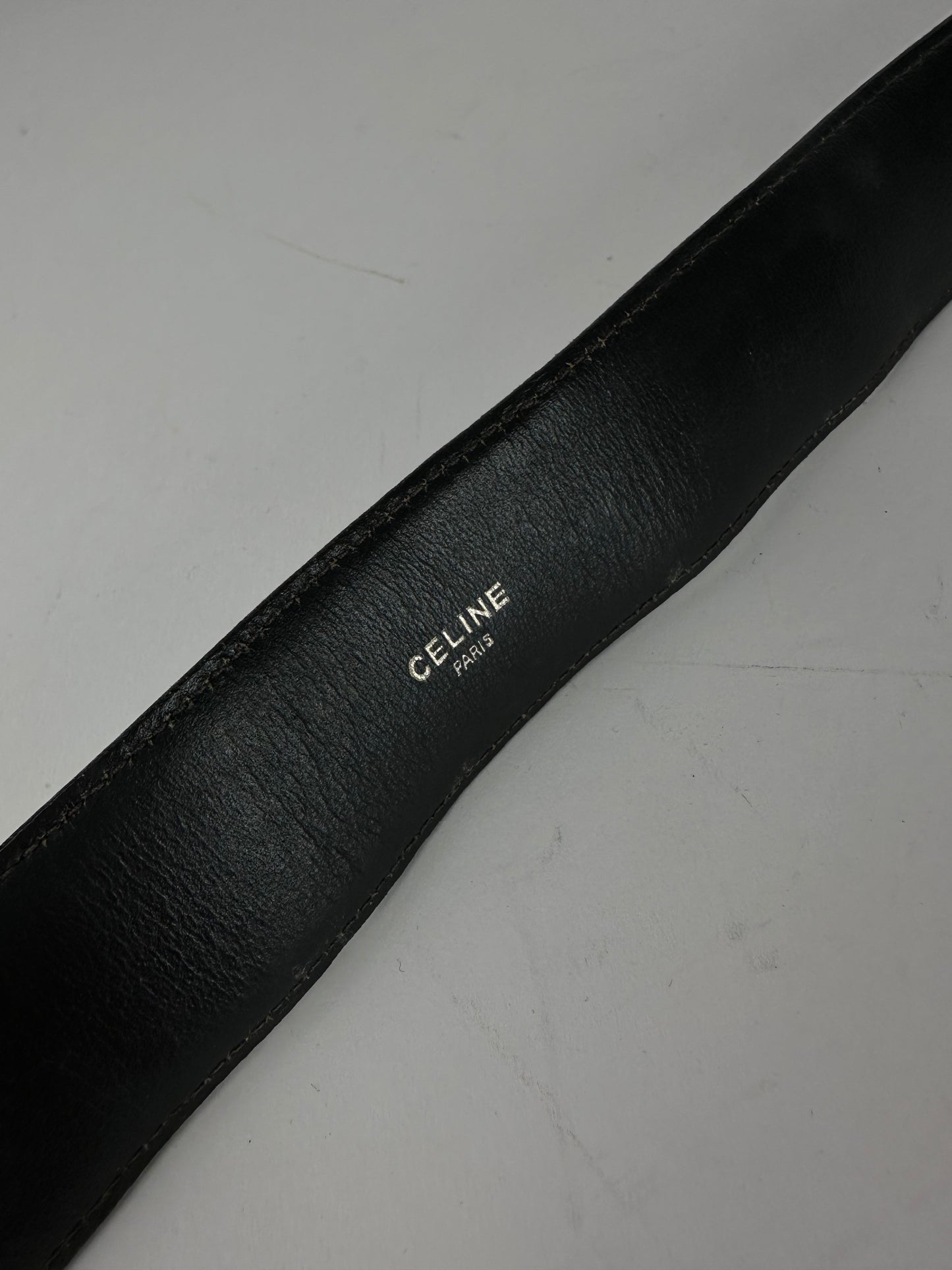 Vintage Celine Paris Triomphe Leather Belt Black