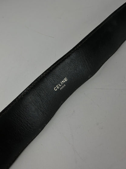 Vintage Celine Paris Triomphe Leather Belt Black