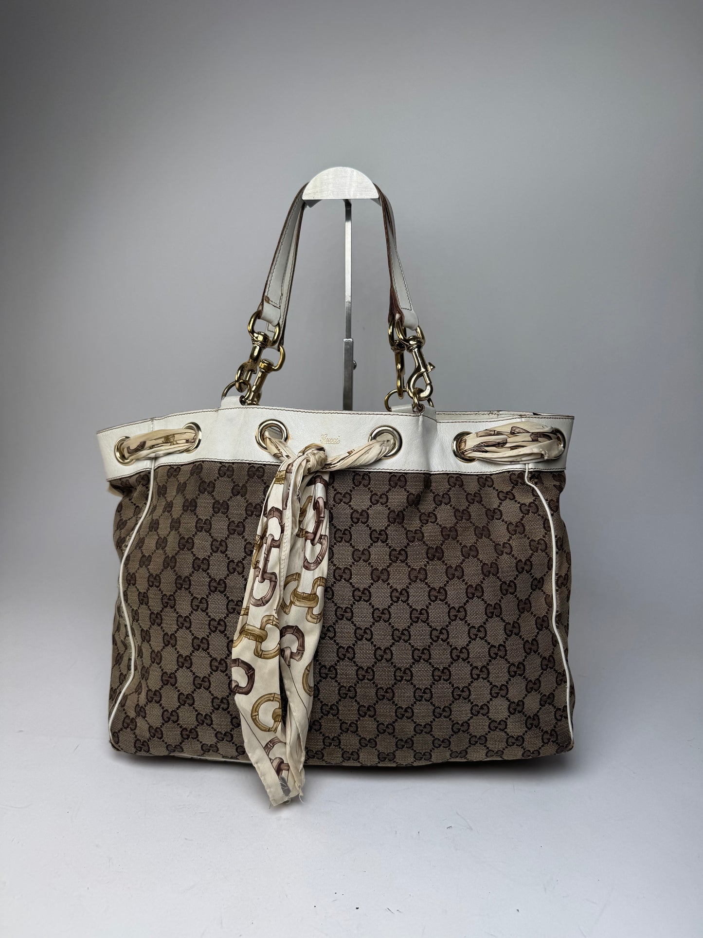 Vintage Gucci Monogram Tote Bag Brown White Beige